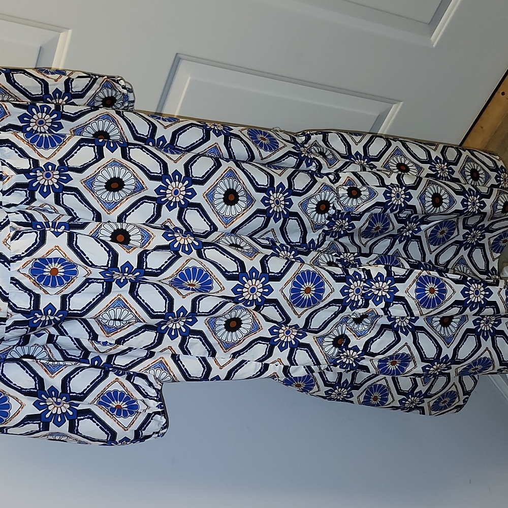 Maeve Anthropologie Blue White Pattern Midi Dress Bettina - Picture 5 of 10